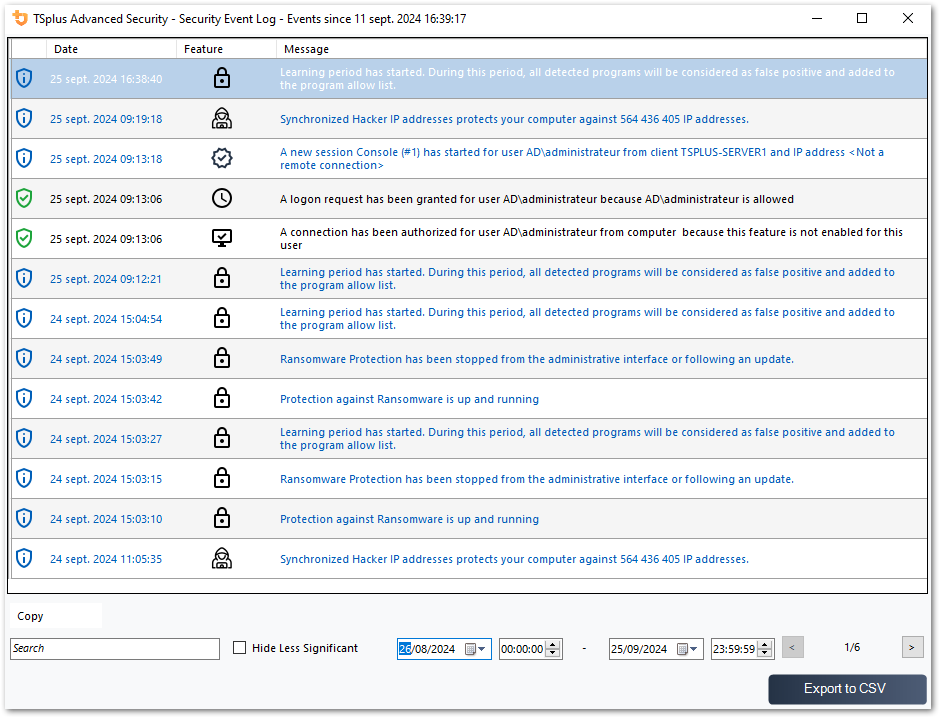 Events window