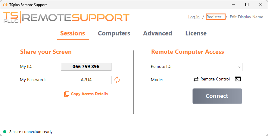 Register button