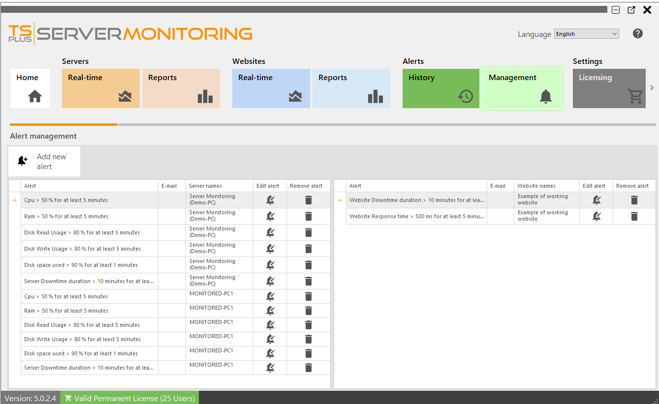 Alerts Management Screenshot